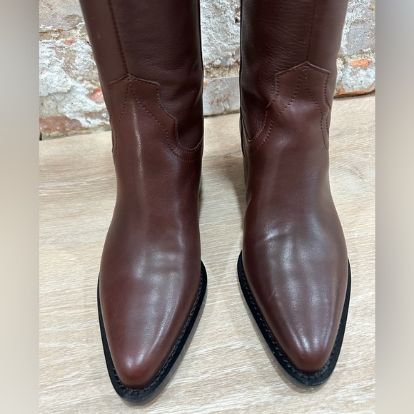 Quince Italian Leather Tall Boots Brown Western Women’s Size 8 NEW - Picture 5 of 12